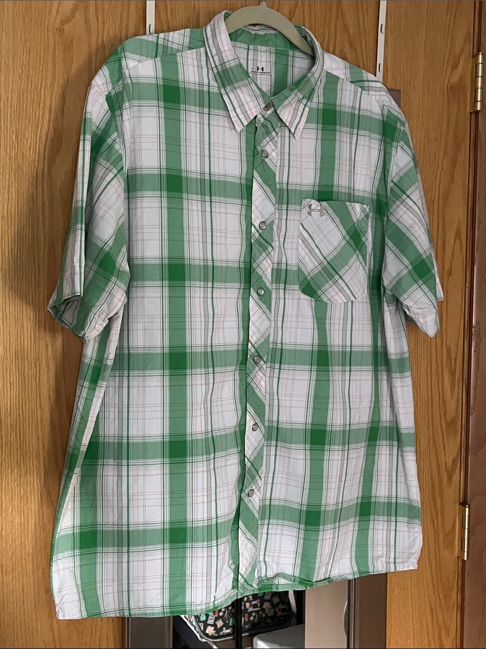 Under Armour Green and White Plaid Short-Sleeve Button-Down Shirt